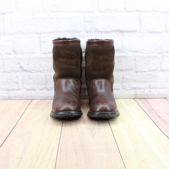 Ugg Brooks Brown Suede Leather Sheepskin Mid Calf Winter Boots Size US 5 - Picture 4 of 10